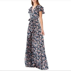 ML MONIQUE LHUILLIER Long Pleated Floral Dress Size 2 NWT